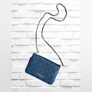 Bebe Los Angeles Women's Capri Monogram Flap Crossbody Bag • Black & Gray • EUC